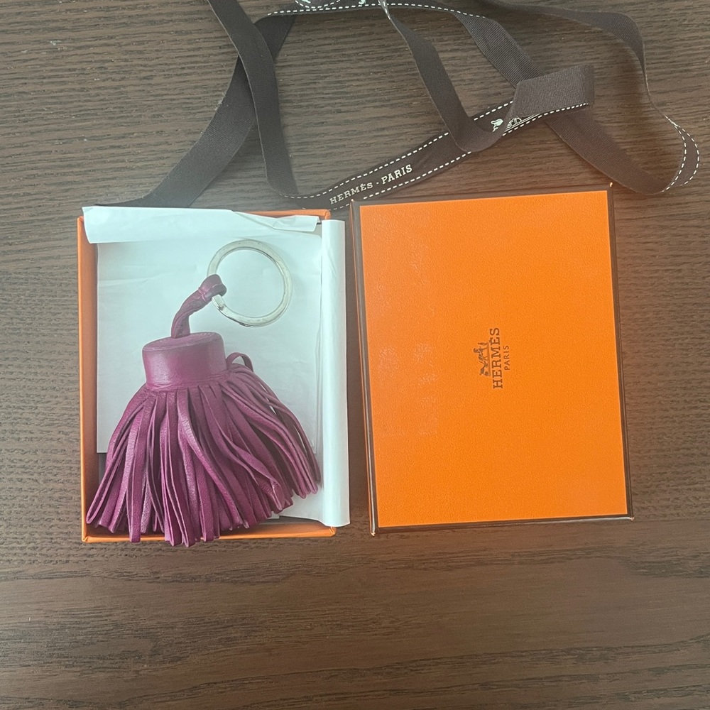 Hermes Elegant Burgundy Tassel Keychain